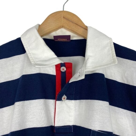 Piel de Toro Men's Navy Blue White Striped Short Sleeve Polo Sz S - Picture 5 of 11